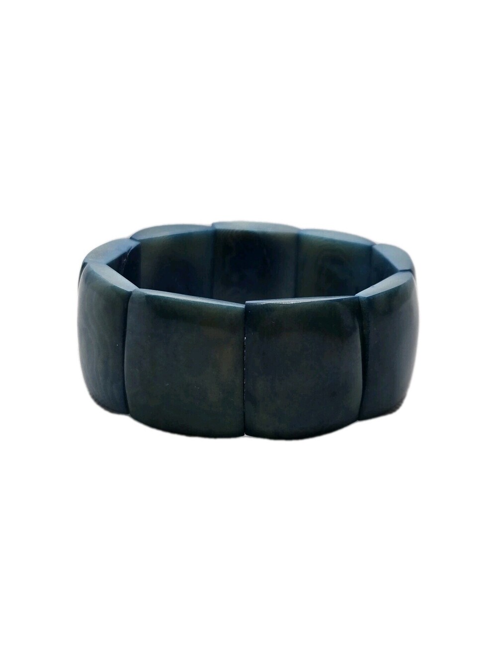 Chunky Blue Resin Stretch Bracelet Wide Panels Boho Statement Jewelry Size 6.5